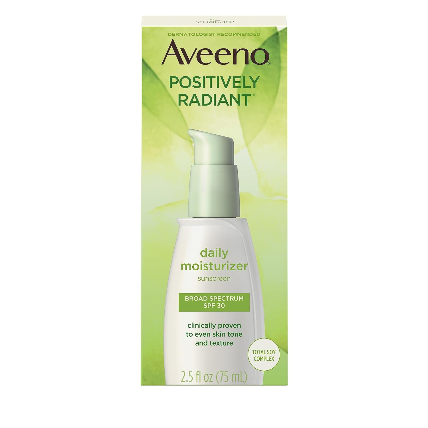 Aveeno Positively Radiant Daily Facial Moisturizer with Total Soy Complex and Broad Spectrum SPF 30 Sunscreen, Oil-