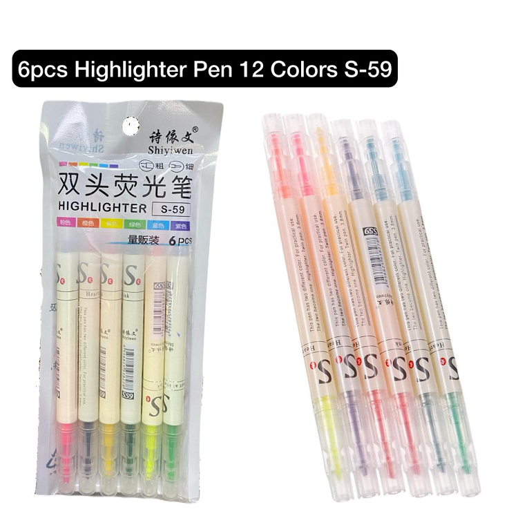 6 Pcs High Lighter Pen 12 Colors S-59