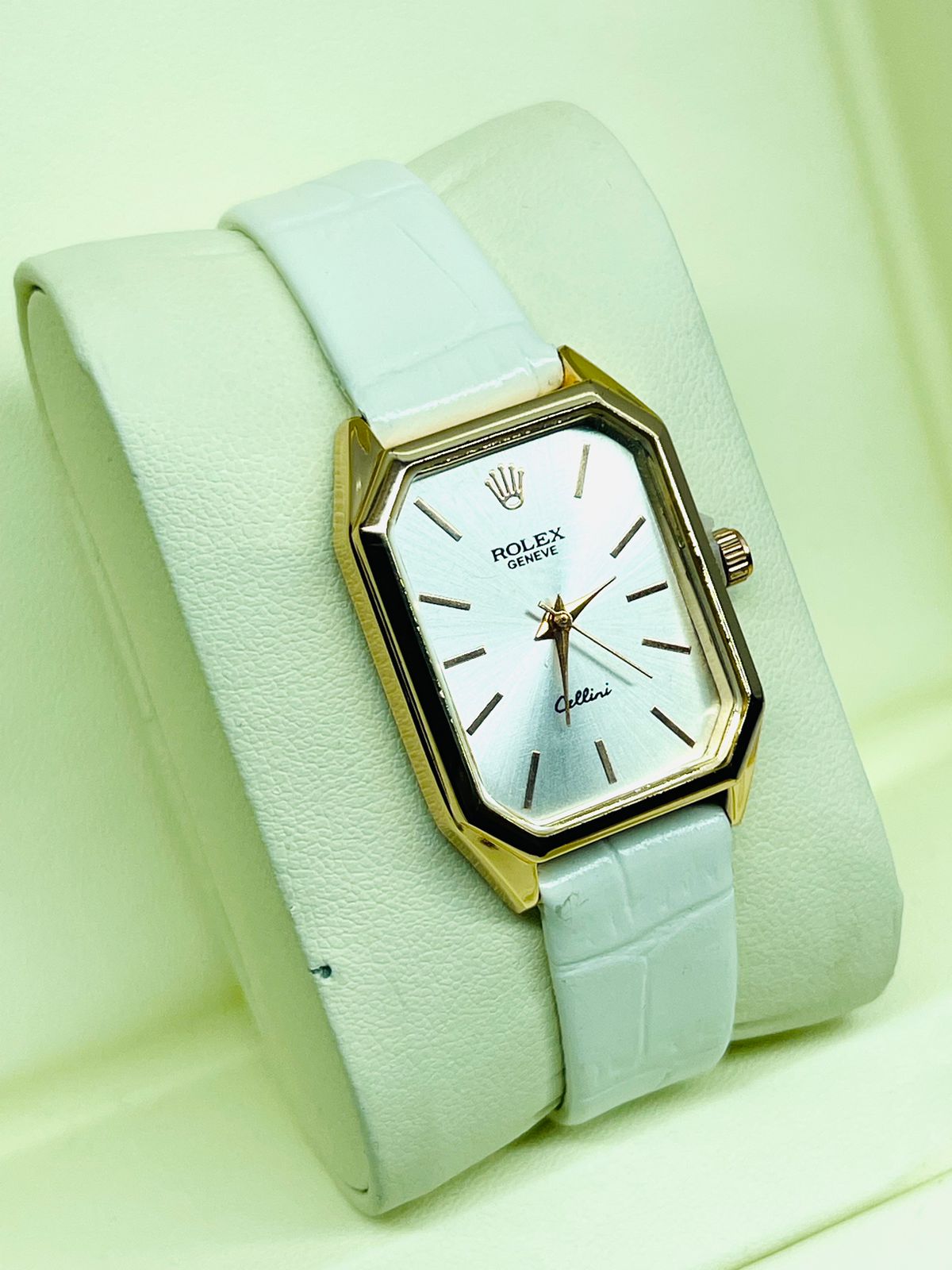 Rolex Leather Strap Ladies Watch (White Strap)